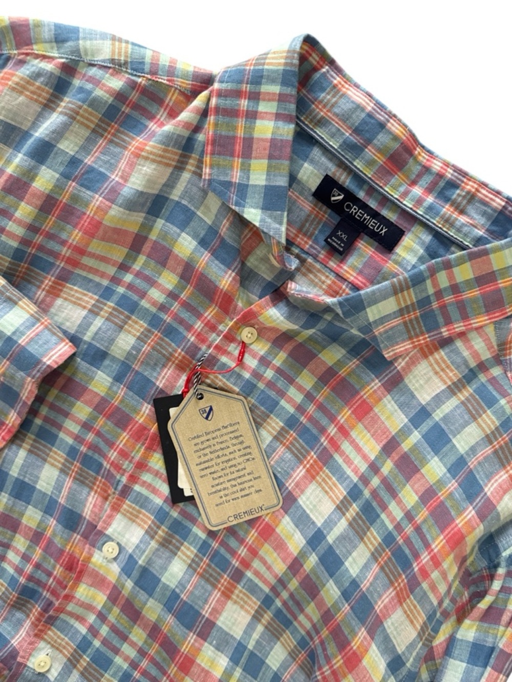 NWT Cremieux XXL Linen Long Sleeve Button Up Multi Plaid Beach Party Ready